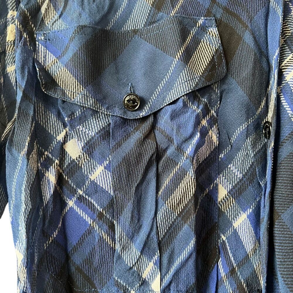 Rag & Bone Silk Plaid Button Up Long Sleeve Top Blouse Womens Size S Blue Sheer - Picture 7 of 11